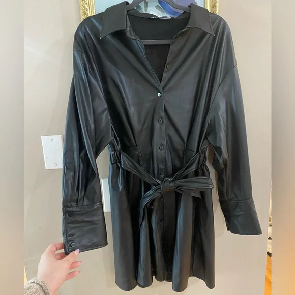 Zara | Dresses | Zara Faux Leather Tshirt Dress | Poshmark